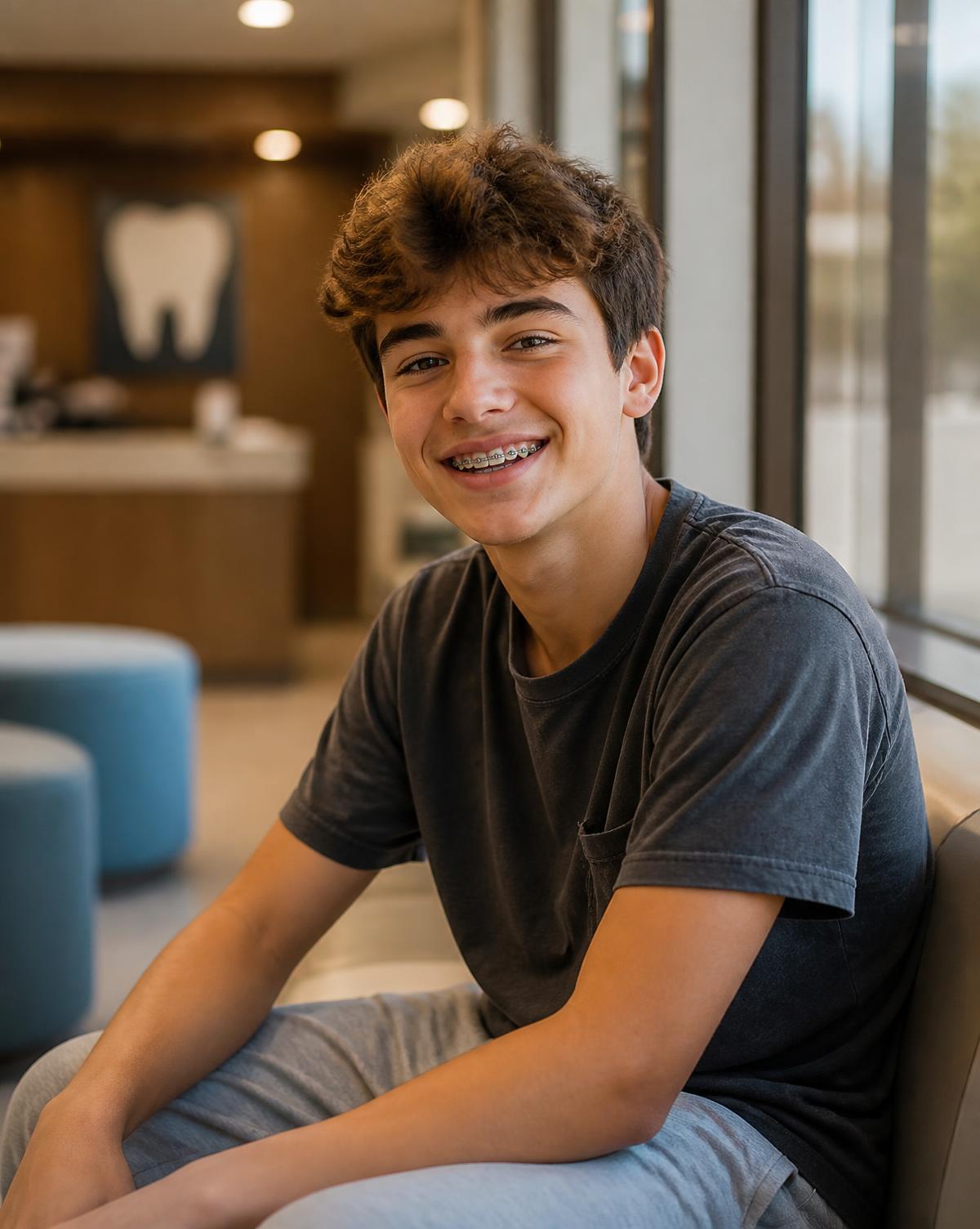 A teenager with braces at a Calgary orthodontic clinic